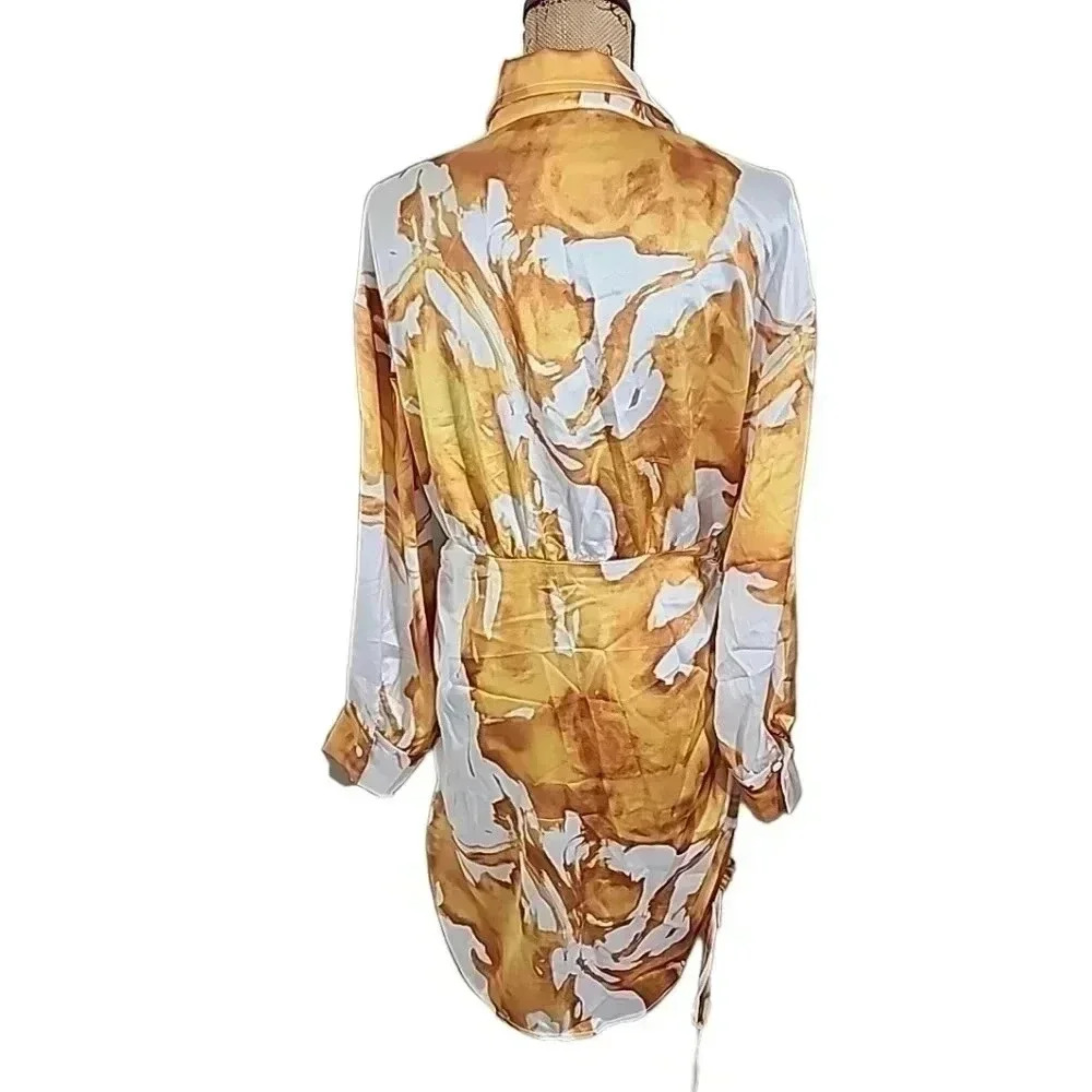 "Sleek Sophistication: FASHION Nova Women's Satin Shirt Dress (Size Large, NWT)" - Picture 7 of 10